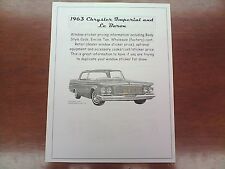 1963 Chrysler Imperial Factory Costdealer Sticker Pricing For Car Options