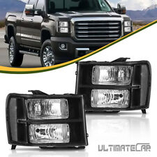 Pair Clear Reflector Headlights For 07-14 Gmc Sierra 1500 2500 3500 Front Lamps