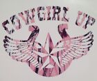 New Pink Camo Cowgirl Up Horseshoe Country Girl Truck Vinyl Decal 5 Rodeo Hunt