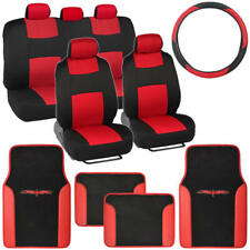 14pc Black Red Car Seat Covers Set Full Bench Pu Leather Carpet Floor Mats