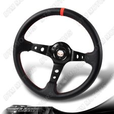 Universal 6 Hole Jdm 350mm Black Pvc Leather Racing Steering Wheel Red Stitches