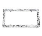 Silver Color Cheetahleopard Print Metal License Plate Cover Frame Wscrew Caps
