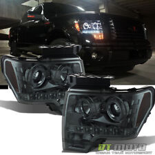 2009-14 Ford F-150 F150 Dual Led Halo Smoked Projector Headlights Headlamps Pair