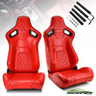 Universal Pair Bucket Red Pvc Leather Sport Racing Seats Wslider Leftright