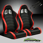 2 X Reclinable Black Pvc Main Red Side Leftright Racing Bucket Seats Slider