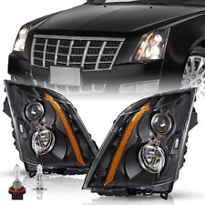 For 2008-2014 Cadillac Cts Ct-s Black Halogen Headlights Lamps Lhrh Pair