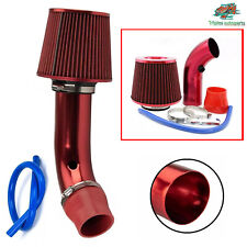 Red Aluminum 3 Car Cold Air Intake Filter Induction Pipe Power Flow Hose Kit