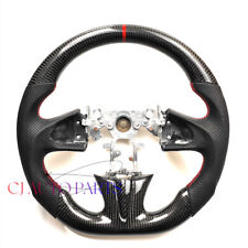 Real Carbon Fiber Steering Wheel For Infiniti Q50 Red Accentstripe Flat Bottom