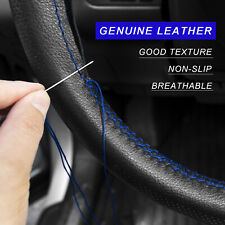 Car Steering Wheel Cover Genuine Leather Punched Diy Sew Blue Thread 15 38cm