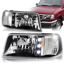 For 1993-1997 Ford Ranger Stx Xl Black Housing Led Headlights Amber Reflector