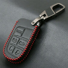 Red Remote Key Fob Leather Cover For Jeep Grand Cherokee Chrysler Dodge Fiat