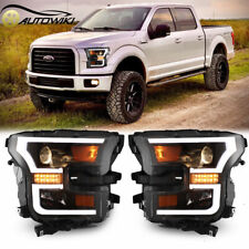 For 2015 2016 2017 Ford F-150 F150 Led Bar Projector Headlights Headlamps Black