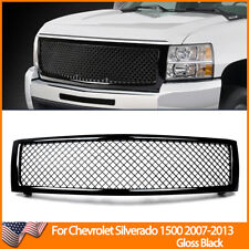 For 07-13 Chevy Silverado 1500 Mesh Front Hood Bumper Grille Grill Gloss Black