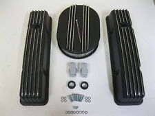 58-86 Chevy Tall Black Aluminum Finned Valve Covers 12 Air Cleaner Kit Sbc
