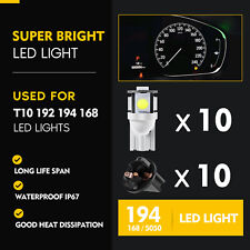 10x Super White T10 194 Led Bulbs Instrument Gauge Cluster Dash Light W Sockets