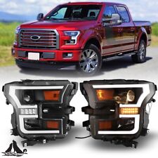 For 2015 2016 2017 Ford F-150 F150 Black Led Bar Projector Headlights Headlamps