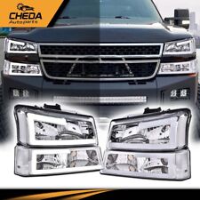 Fit For 2003-06 Chevy Silverado 1500 Led Drl Headlight Bumper Lamps Chrome