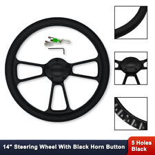 14 5 Holes Billet Aluminum Steering Wheel W Horn Button Black Wrap Hot Rod