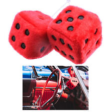 1 Pair Red Fuzzy Dice Vintage Car Plush Decor Hanging Rearview Mirror 2.25 Auto