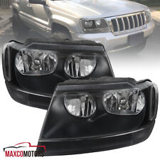 Fits 1999-2004 Jeep Grand Cherokee Lamps Black Headlights Leftright Replacement