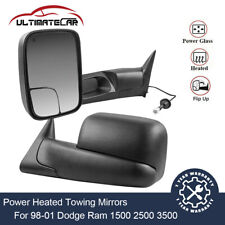 Pair Black Power Heated Tow Mirrors For 98-2001 Dodge Ram 1500 98-2002 2500 3500
