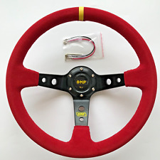 350mm Red Suede Deep Dish Racing Steering Wheel Fit Momo Hub Omp Hub Drifting