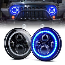 Pair 7inch Round Led Headlights Blue Halo Angle Eyes For Jeep Wrangler Jk Lj Tj