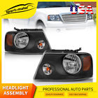 For 2004 - 2008 Ford F150 Pickup Pair Black Housing Amber Side Headlight Lamps