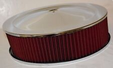 14x4 Round Chrome Washable Red Air Cleaner Flat Base Sbc 350 Bbc 454 Hot Ratrod