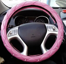 15 Pu Leather Crystals Auto Car Steering Wheel Cover Skidproof For Ladies Pink