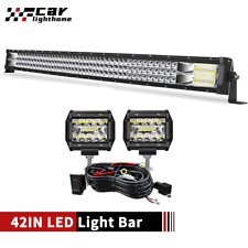 22 32 42 50 52 Inch Straight Tri-row Led Light Bar Combo Kit Pods For Truck Suv