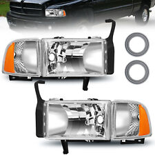 Headlights For 1994-2002 Dodge Ram 1500 2500 3500 Chrome Housing Headlamps Pair