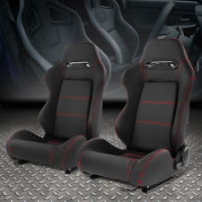 Pair Universal Black Vinyl Leather Adjustable Reclinable Racing Seats W Sliders