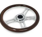 Wood Steering Wheel 14 Inch Aluminum With Installation Adapter And Horn 69-94