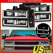 Fits 94-98 Chevy C10 Ck 1500 2500 Tube Black Headlightscornerbumper Lamps Drl