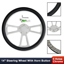 Chrome 14 Aluminum Steering Wheel Black Leather W Horn Button 5 Holes Hot Rod