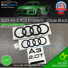 Audi A3 Front Rear Rings Emblem Gloss Black Trunk Quattro 2.0t Tdi Badge Set Oe