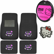 New Sanrio Hello Kitty Black Pink Car Truck Floor Mats Steering Wheel Cover Set
