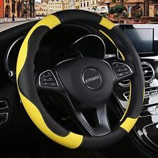 Leather Steering Wheel Cover Breathable Anti Slip Odor Free Black And Yellow