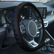 Genuine Leather Lace-up Steering Wheel Cover - Blue