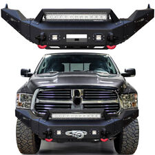 Viay For 2013-2018 Dodge Ram 1500 Steel Front Bumper Texture Black Wled Lights