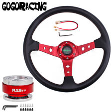 Red 14inch 350mm Deep Dish Racing Steering Wheel With Quick Release Adapter Kit