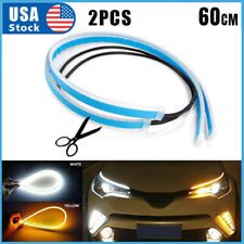 2 X 60cm Led Drl Light Amber Sequential Flexible Turn Signal Strip For Headlight