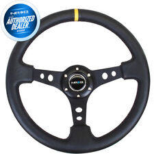 New Nrg 3 Deep Steering Wheel Black Leather Center Yellow Stripe Rst-006bk-y