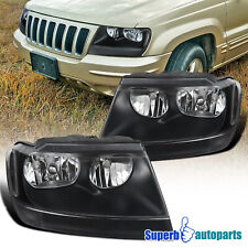 Fits 1999-2004 Jeep Grand Cherokee Black Replacement Head Lamps Headlights Pair