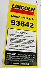 2 Ton Floor Jack Lincoln Original Decal- Jack Label 93642- Made In The Usa