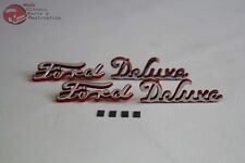 1940 Ford Ford Deluxe Script Side Hood Emblems Chrome Badge Red Accent