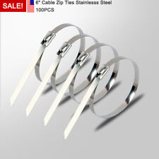 6 Cable Zip Ties 304 Stainless Steel Exhaust Wrap Coated Metal Locking 100pcs