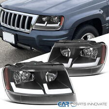 Black Fits 1999-2004 Jeep Grand Cherokee Led Tube Headlights Headlamps Pair