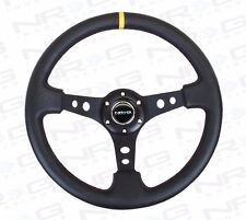 Nrg Steering Wheel 06 Black Leather Spoke W Yellow Stripe 350mm 3 Deep Dish